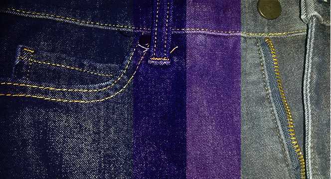 Banner of Denim Jeans with Various Colour Strips of Indigo