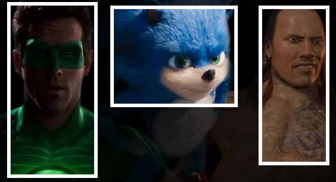 Banner of CGI Being as realistic as real life. The banner showcases the downturn graphics of Green Lantern, Sonic the Hedgehog and The Scorpion King
